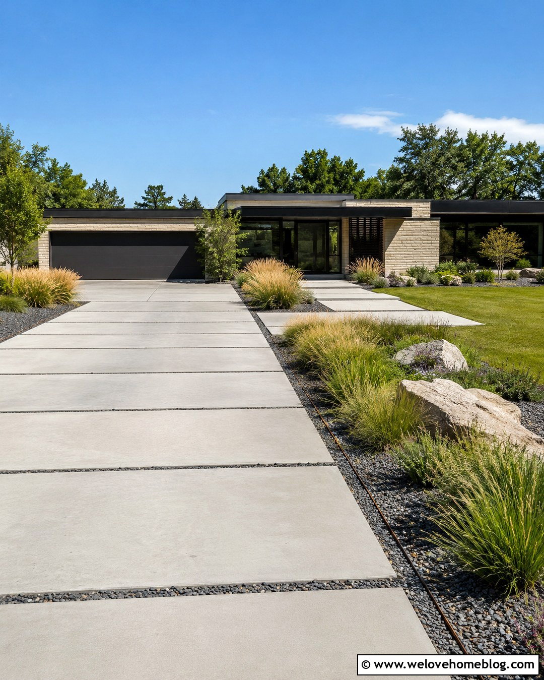 Prairie Dropseed Border With Concrete Driveway - 20 driveway border plants ideas