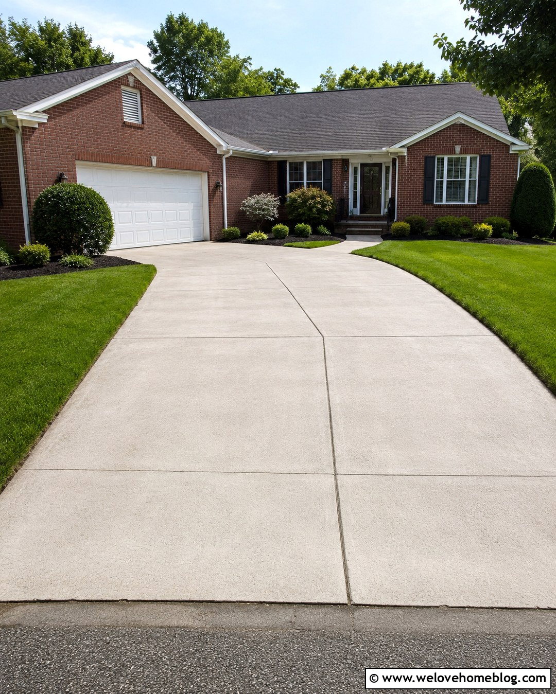 Pressure Washed Concrete Driveway With Clean Lawn Edges - 20 Easy Driveway Projects Ideas