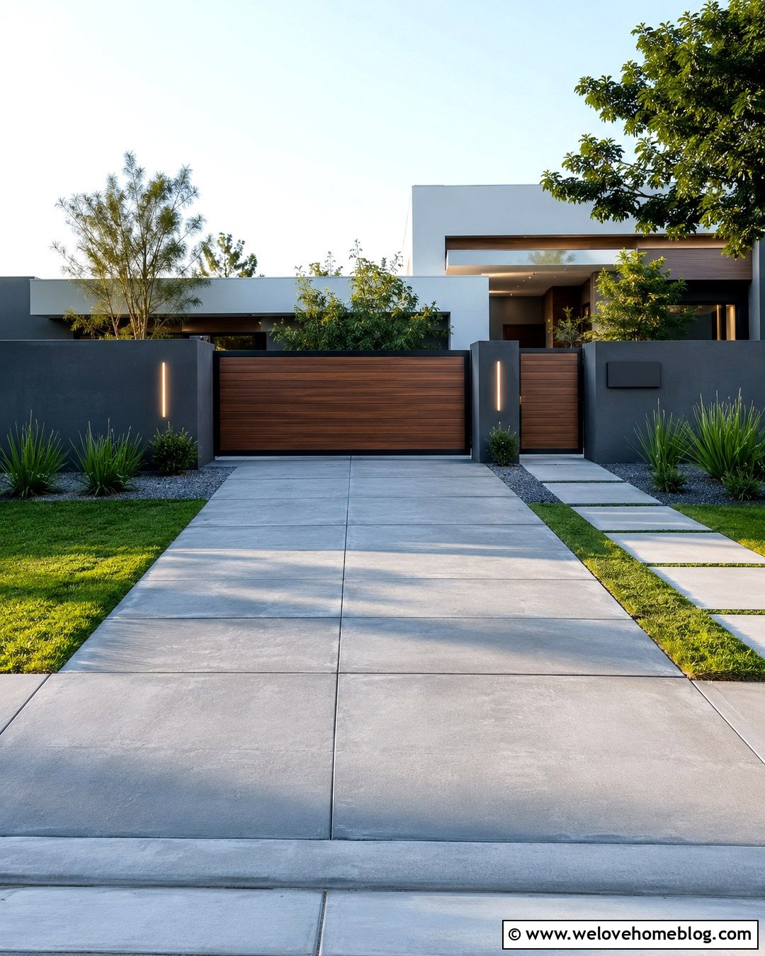 Privacy Wall With Sliding Driveway Gate - 20 Driveway Wall Entrance Ideas