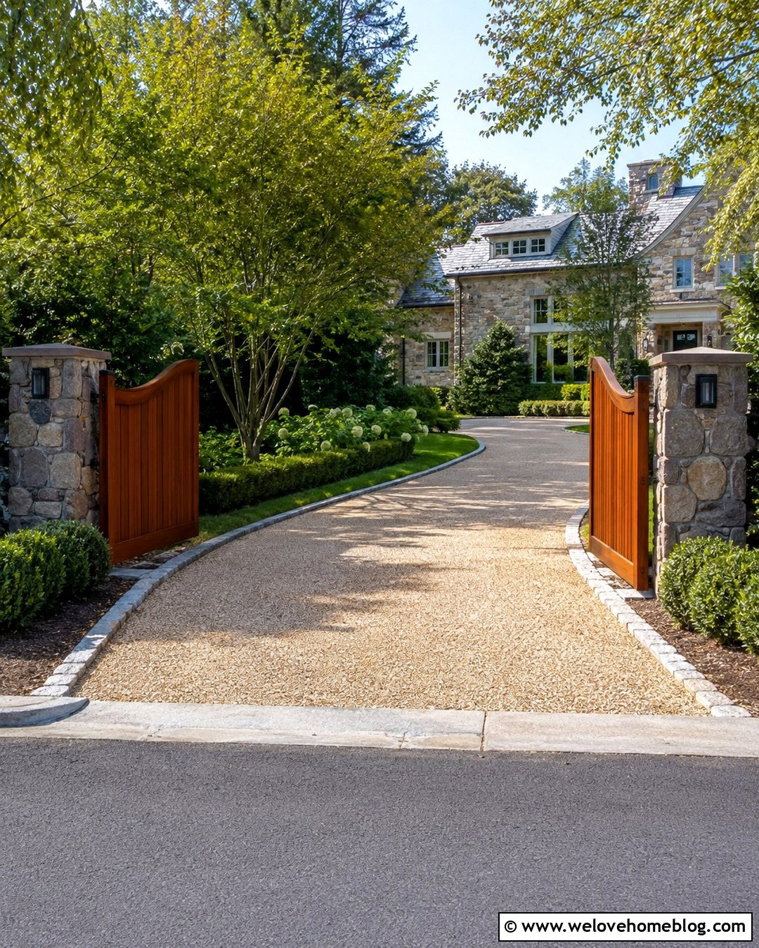 Privacy Wooden Driveway Gate With Stone Pillars - 20 Wooden Driveway Gates Ideas