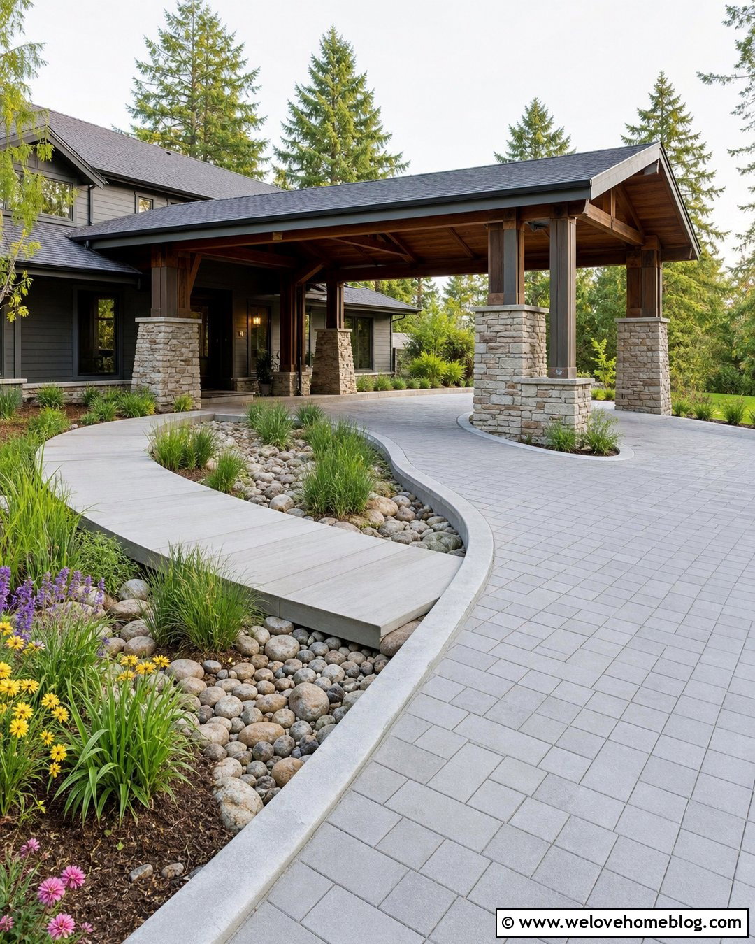 Rain Garden Porte Cochere Driveway - 35 Porte Cochere Driveway Ideas