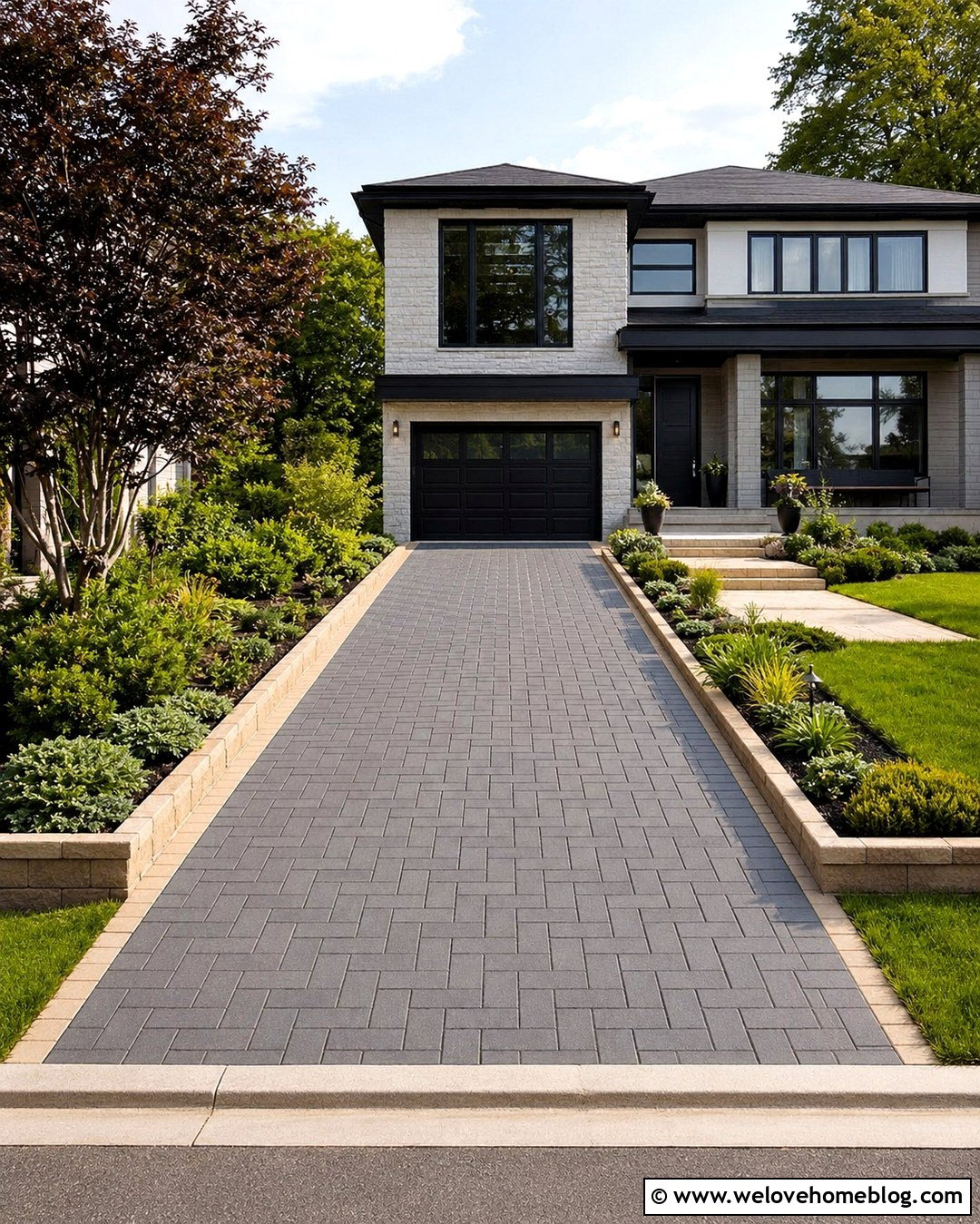 Raised Block Kerbing With Planting Beds - 20 Driveway Kerbing Ideas