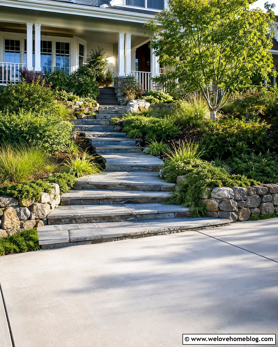 Raised Front Porch Walkway With Stone Steps - 20 Front Porch Walkway To Driveway Ideas