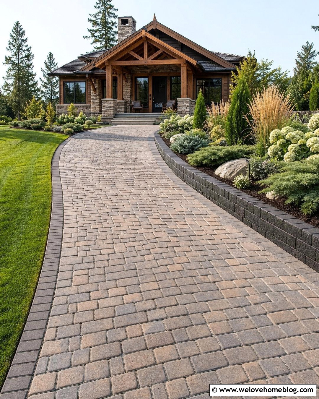 Raised Interlock Driveway Border With Planting Beds - 20 Interlock Driveway Border Ideas