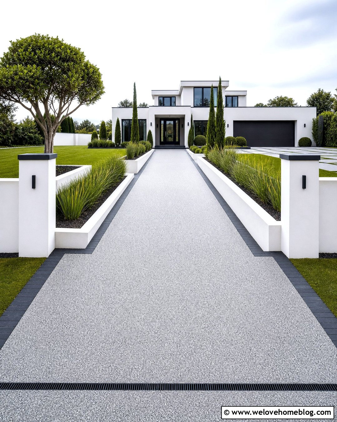 Raised Resin Bound Driveway With Rendered Walls - 20 raised driveway ideas