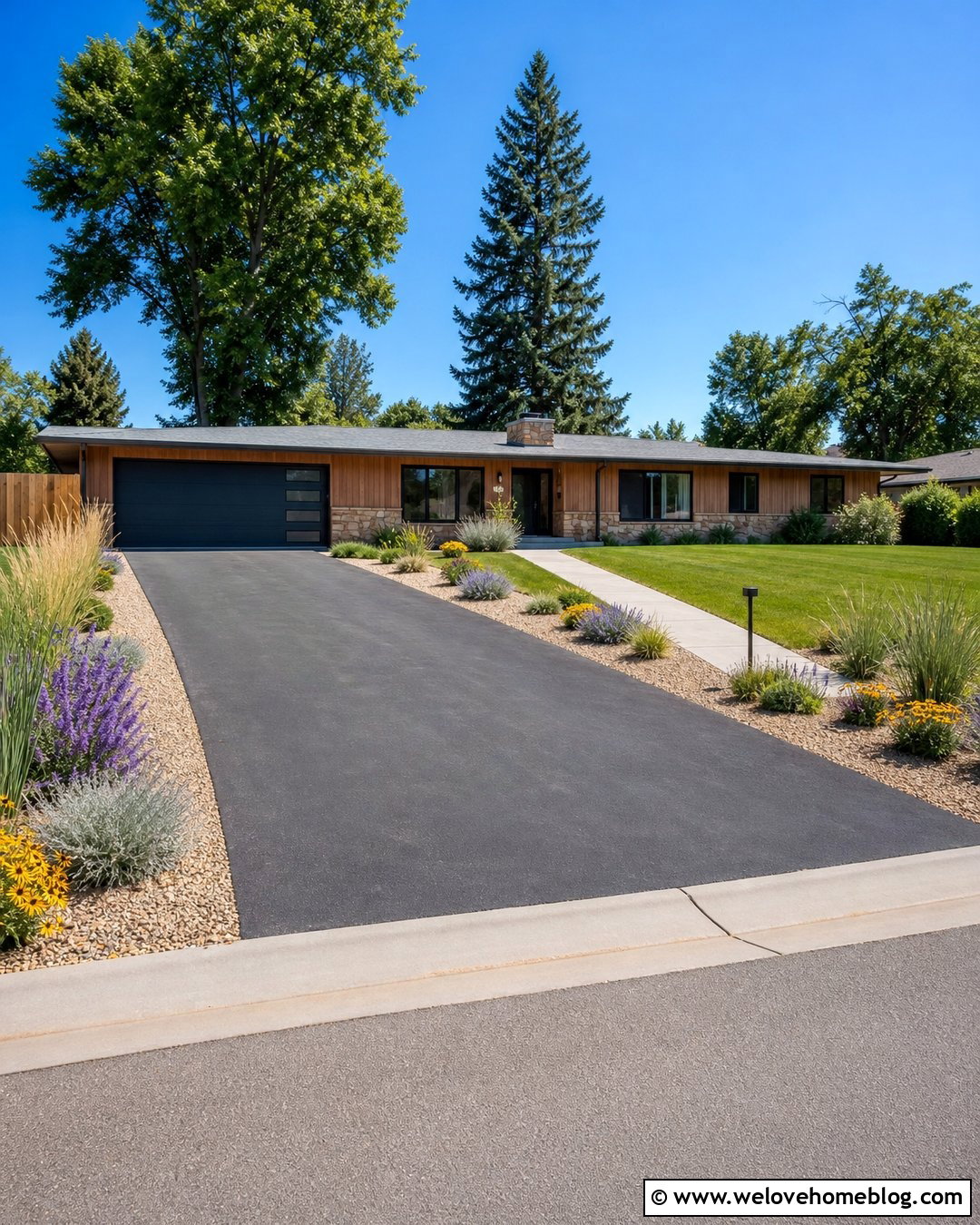 Ranch Asphalt Driveway With Drought Tolerant Beds - 40 driveway on a budget ideas