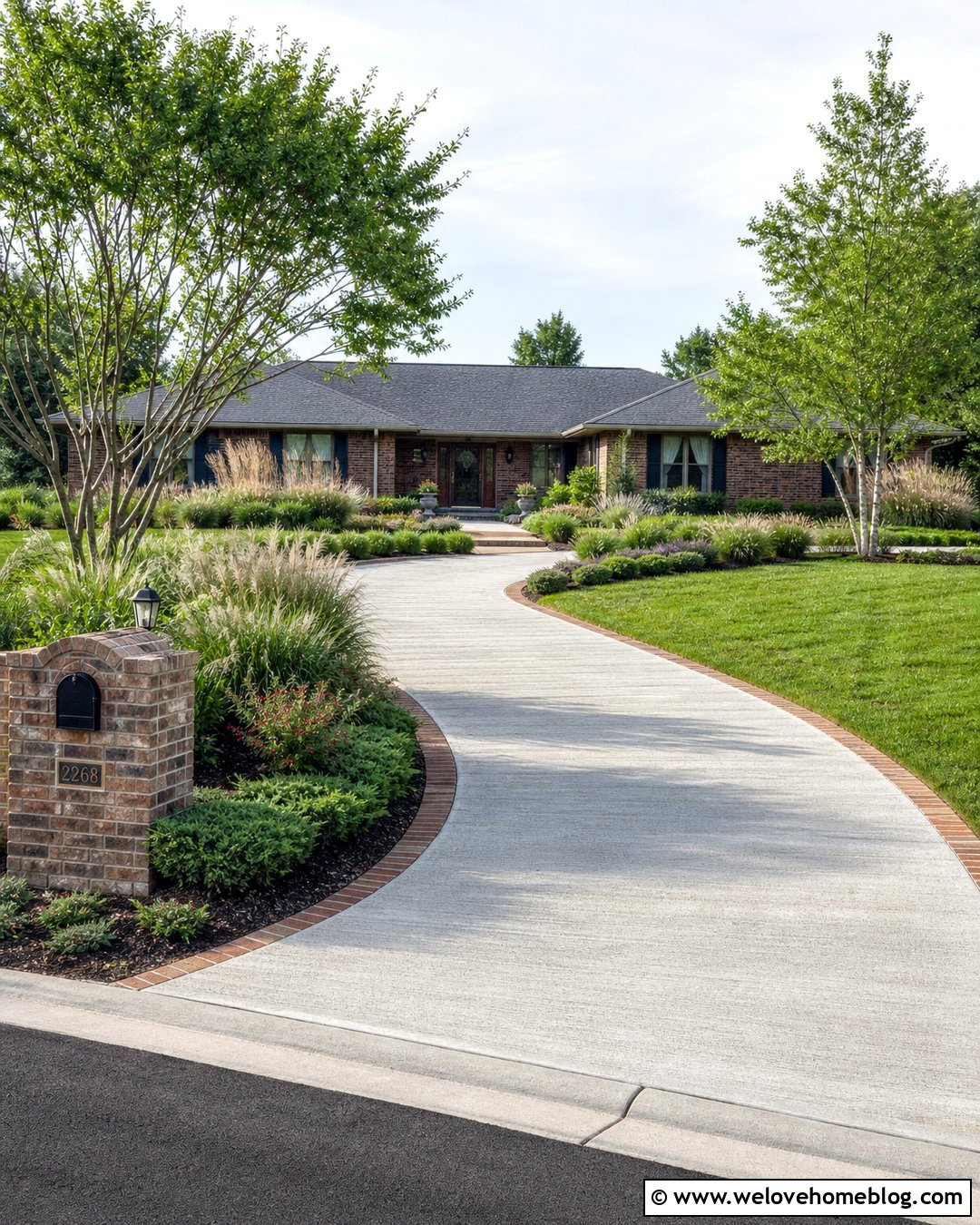 Ranch Driveway Entrance With Ornamental Grass Borders - 25 Beautiful Driveways Entrance Landscaping Ideas