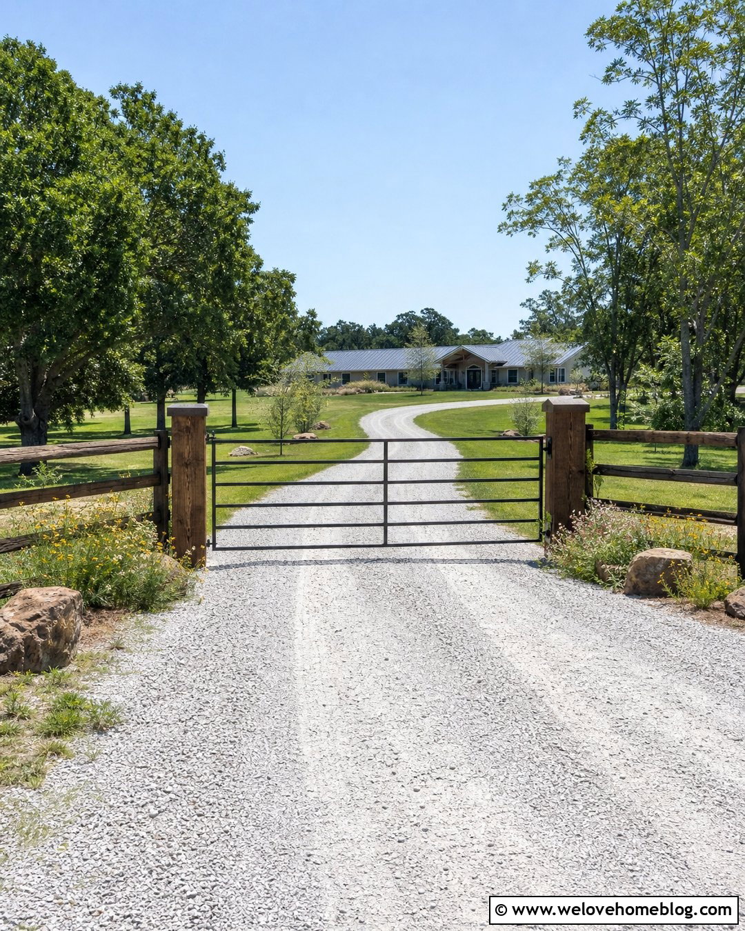 Ranch Driveway Gate With Timber Posts - 35 Driveway Entry Gates and Entrance Ideas