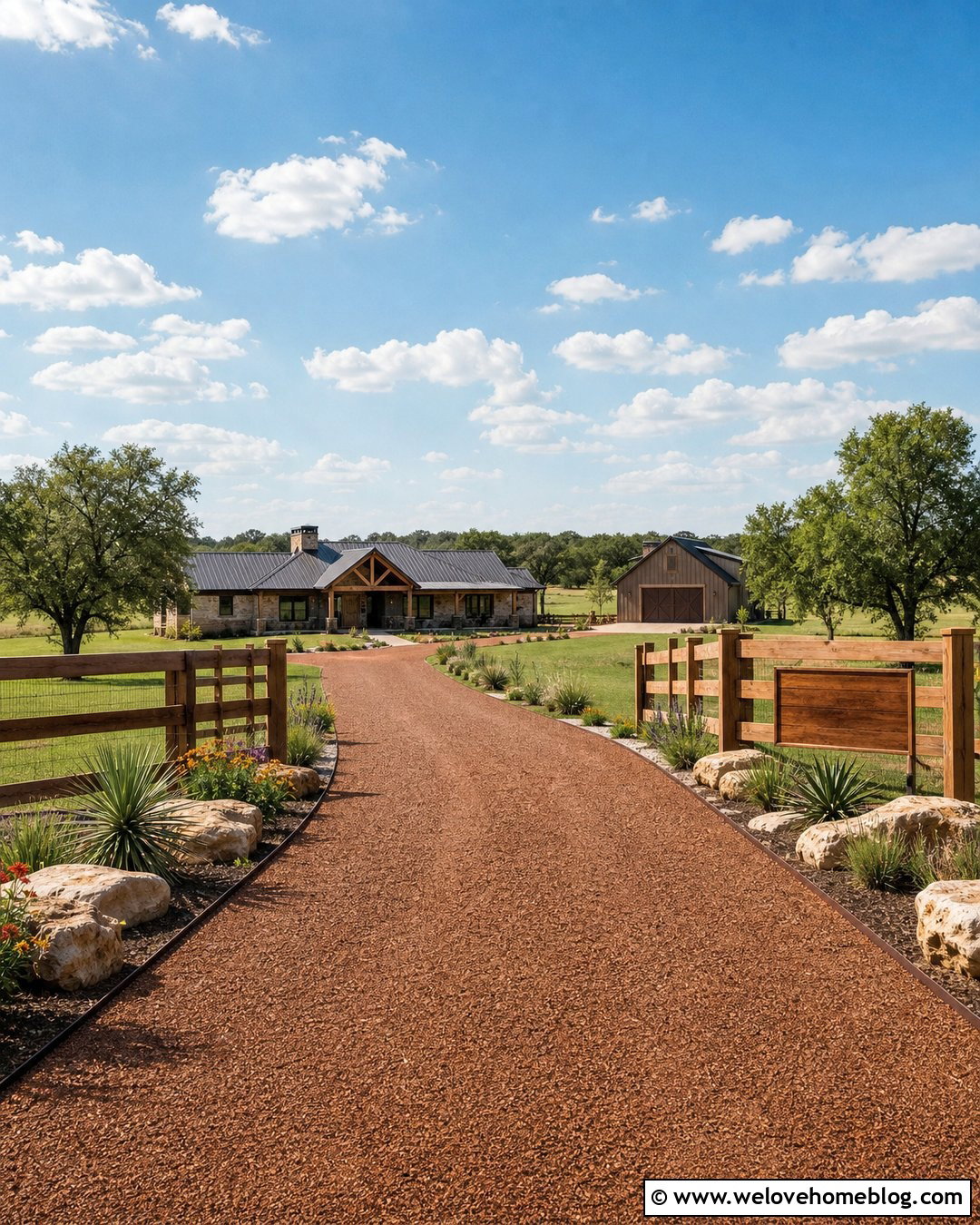 Ranch Driveway With Three Rail Fence Corners - 20 Split Rail Fence Corner Driveway Ideas