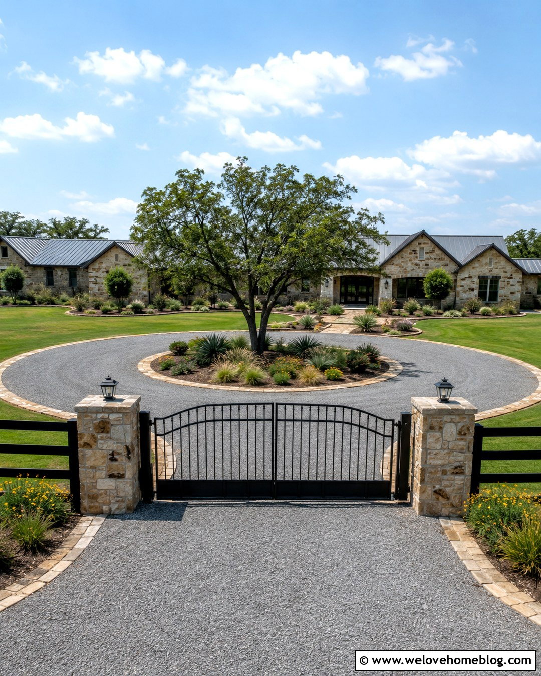Ranch Gate With Circular Gravel Driveway - 20 ranch style gates driveway entrance ideas