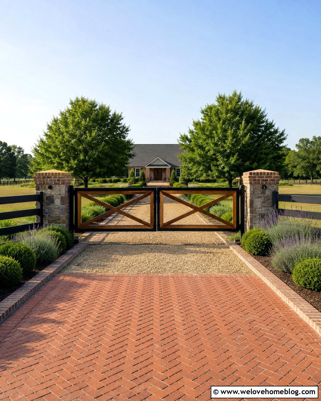 Ranch Gate With Red Brick Driveway Apron - 20 ranch style gates driveway entrance ideas