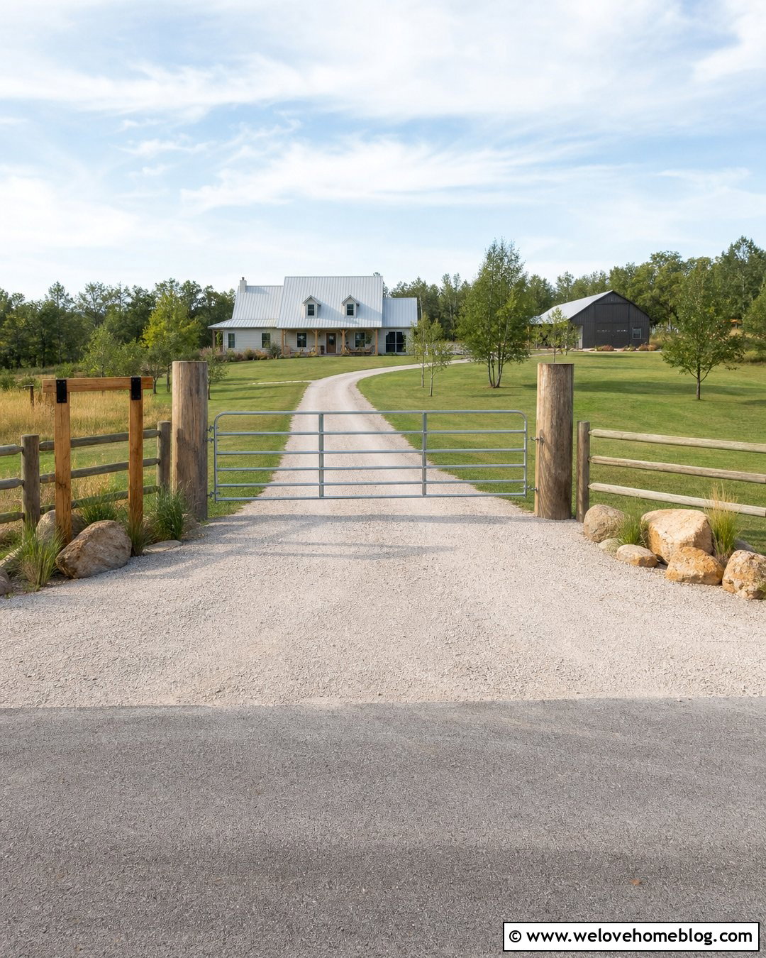 Ranch Gate With Timber Posts - 20 Ranch Driveway Gate Ideas