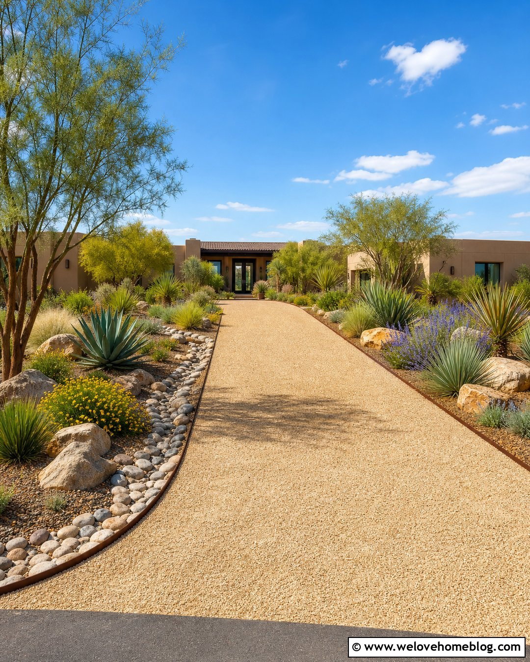 Ranch House Crushed Granite Driveway With Xeriscaping - 25 Crushed Granite Driveway Ideas