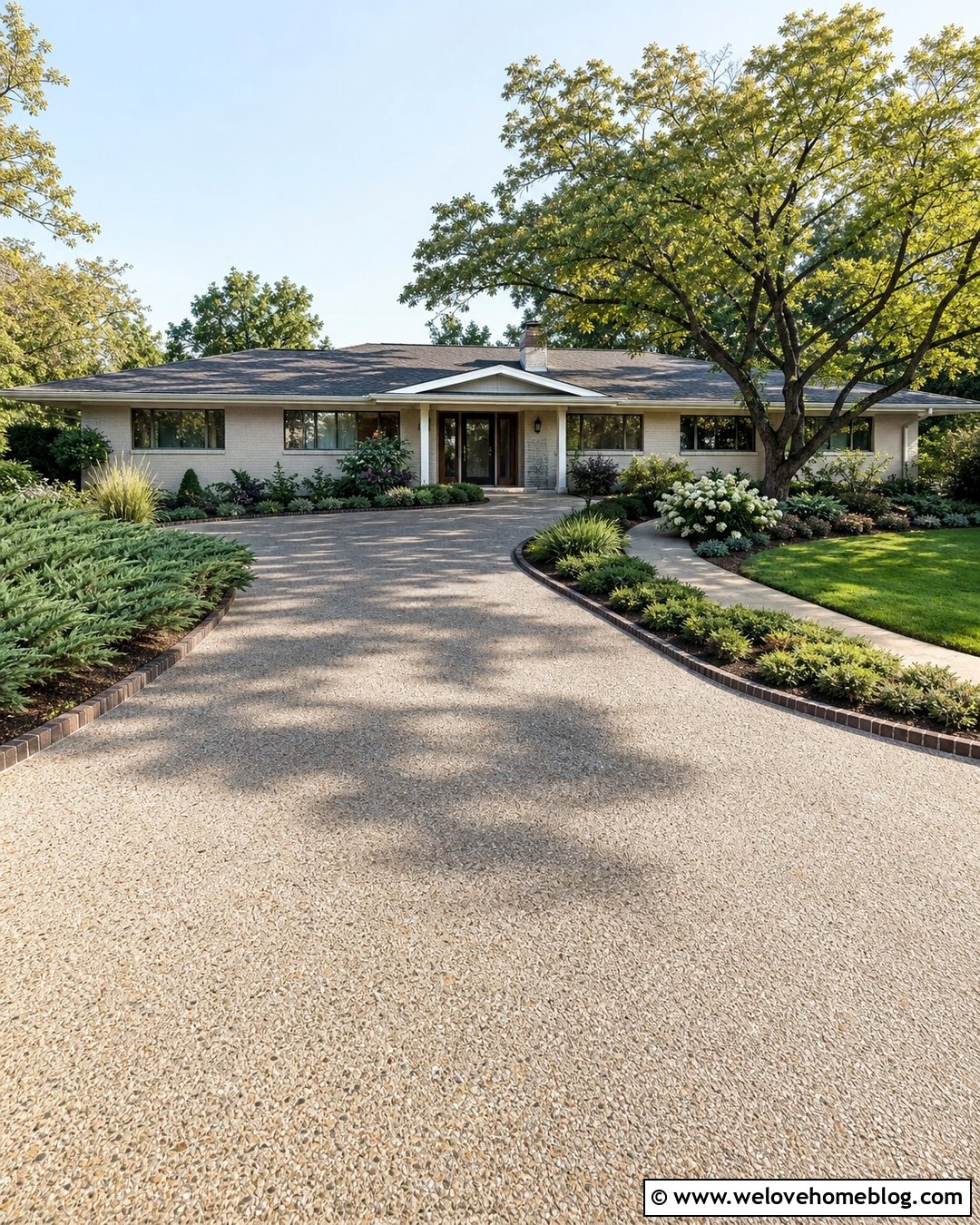 Ranch House Driveway With Exposed Aggregate - 35 home driveway ideas