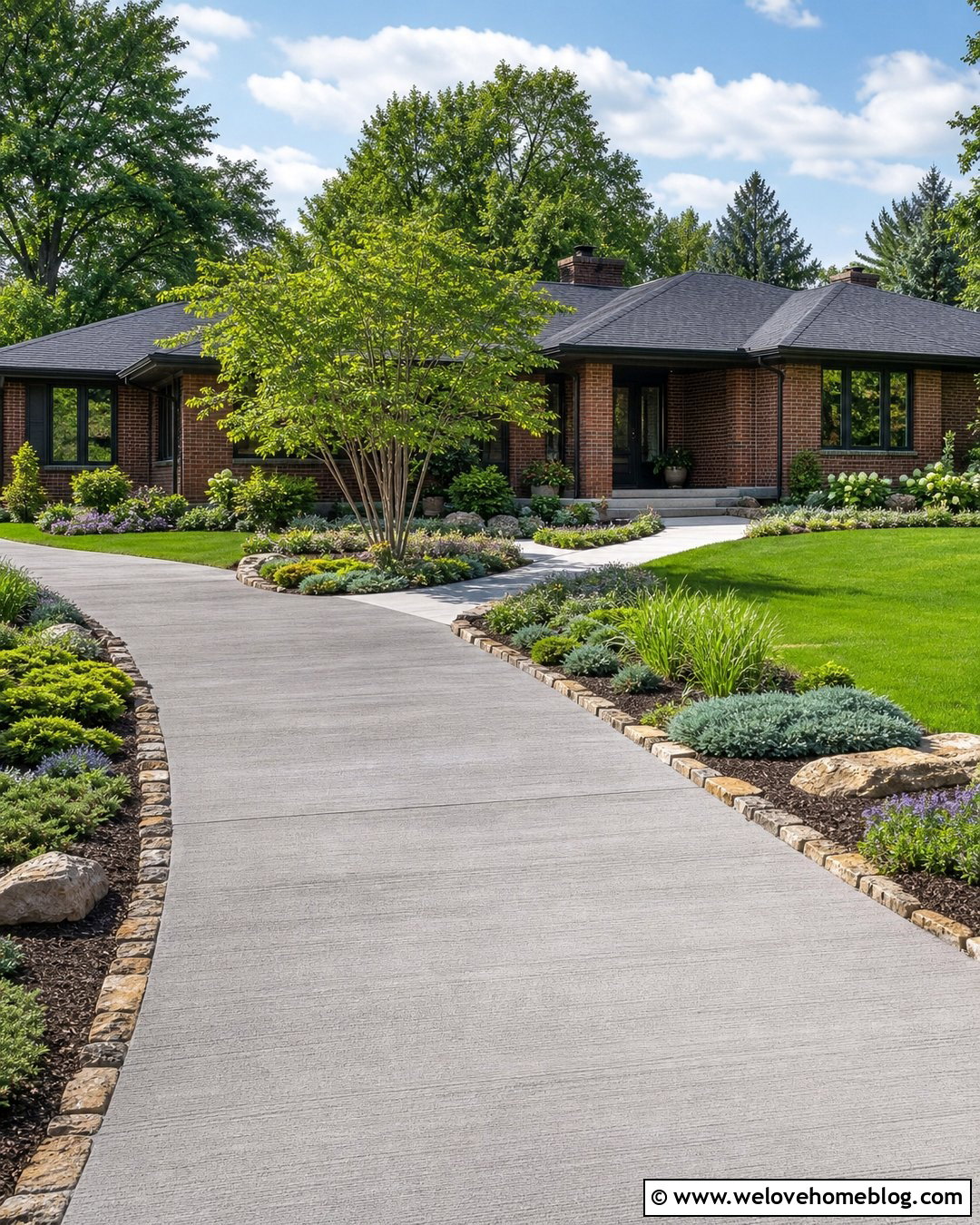 Ranch House Driveway With Low Planting
