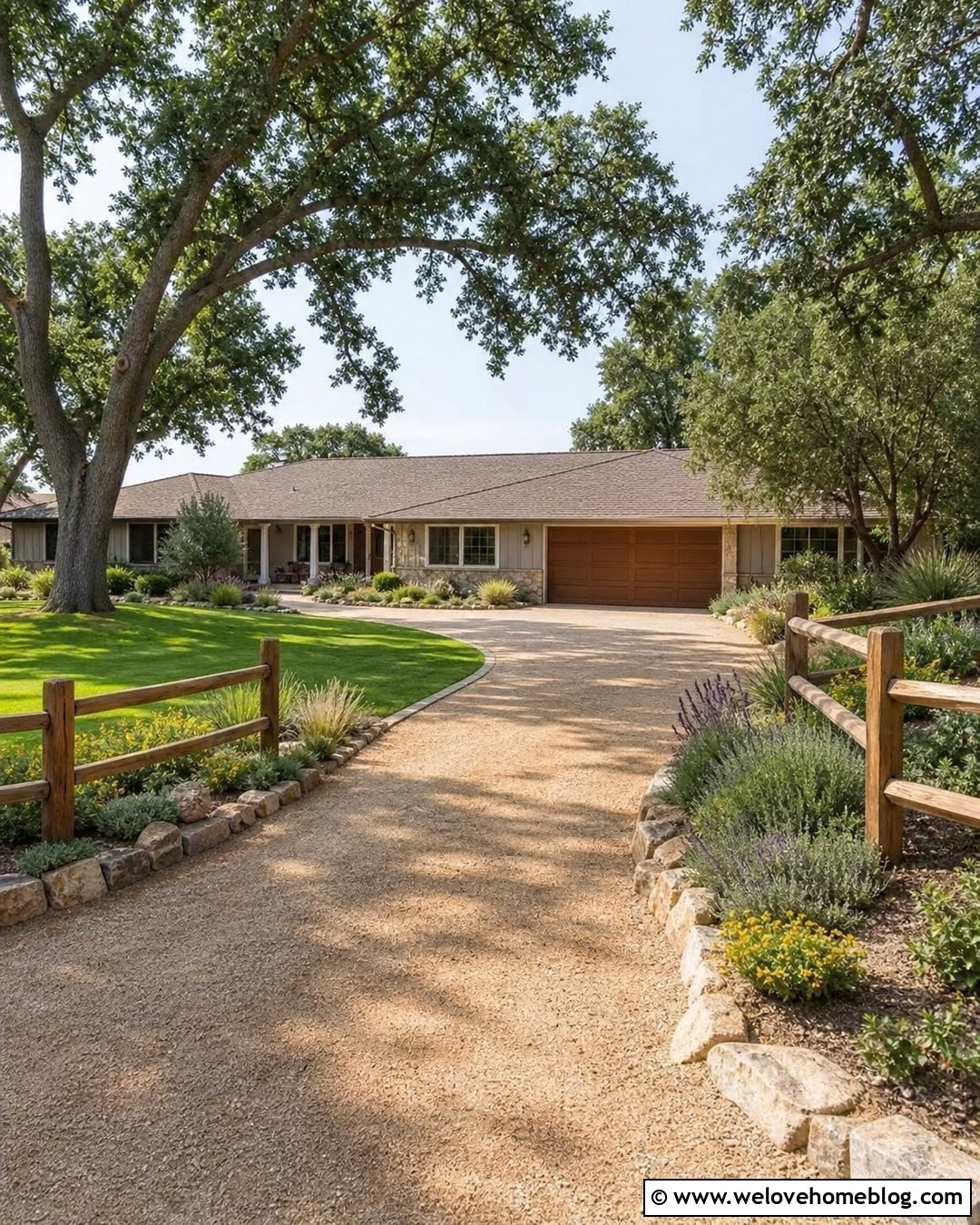 Ranch House Driveway With Split Rail Fence - 25 Driveways Split Rail Fence Ideas