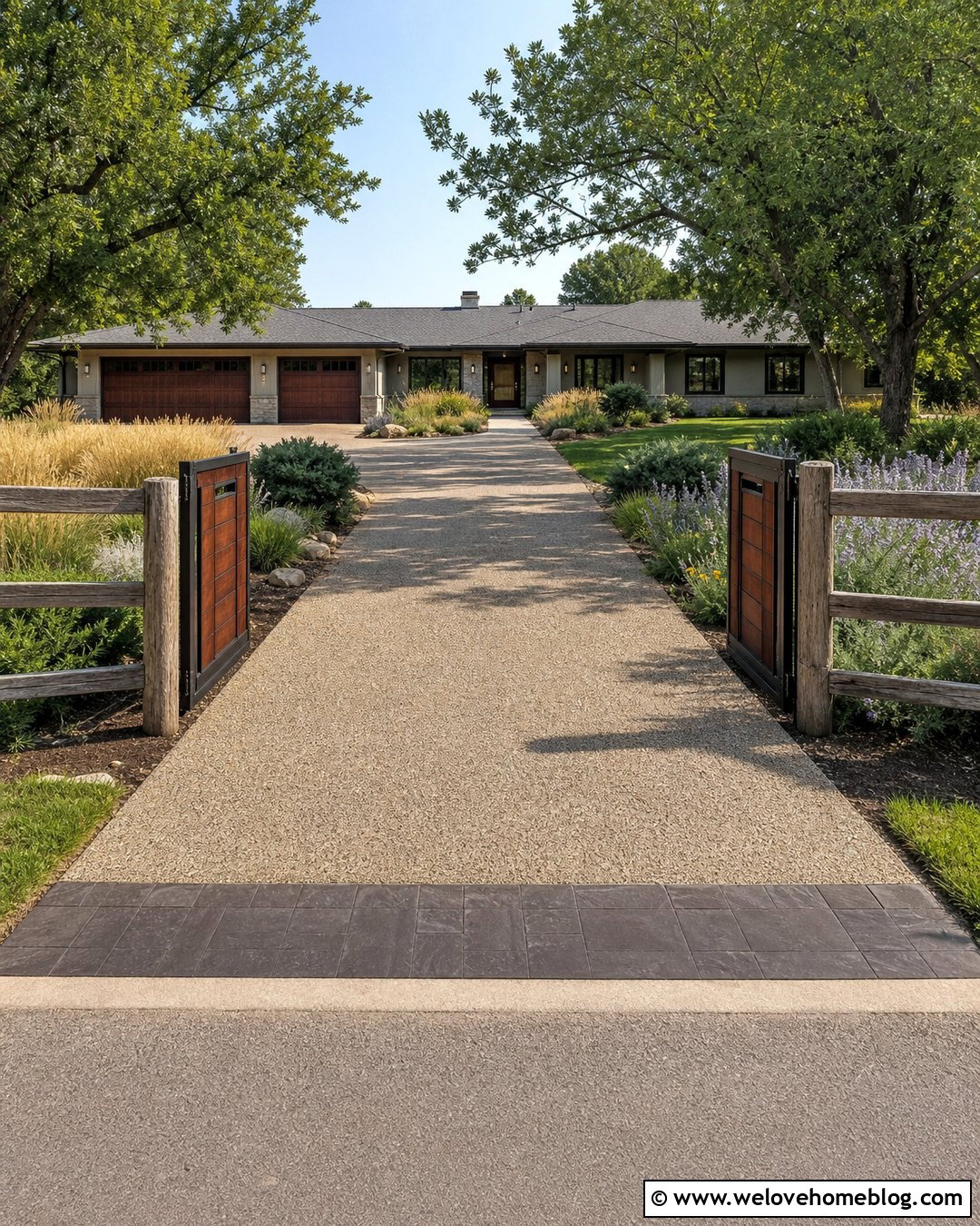 Ranch House Driveway With Split Rail Fence - 20 Driveway Front Yard Fence Gate Garage Doors Ideas