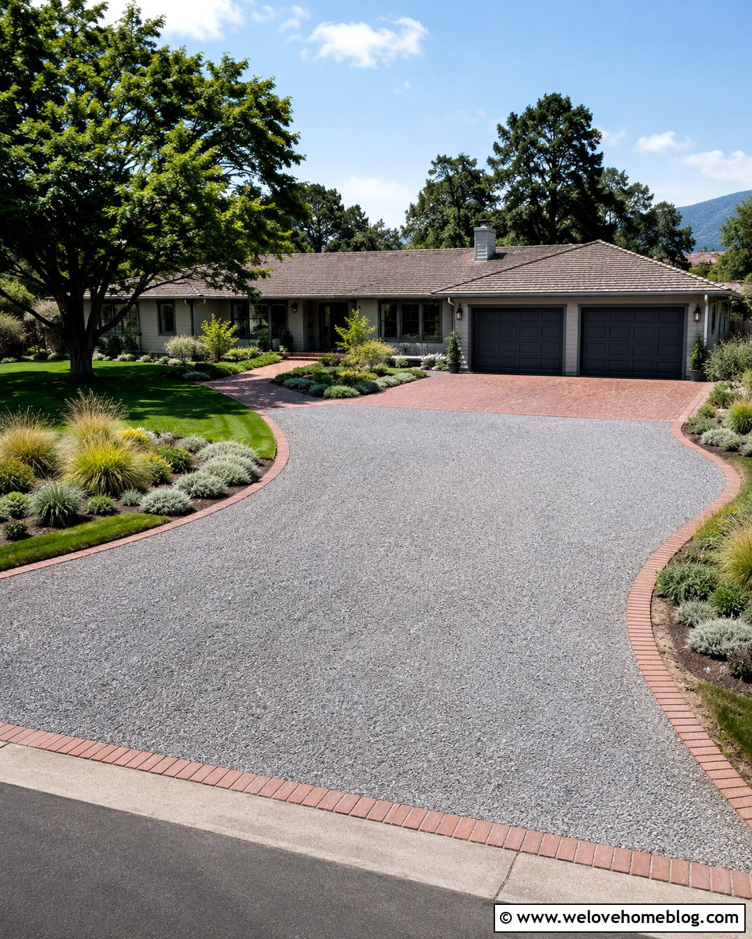 Ranch House Gravel Driveway With Brick Border - 20 Brick And Gravel Driveway Ideas