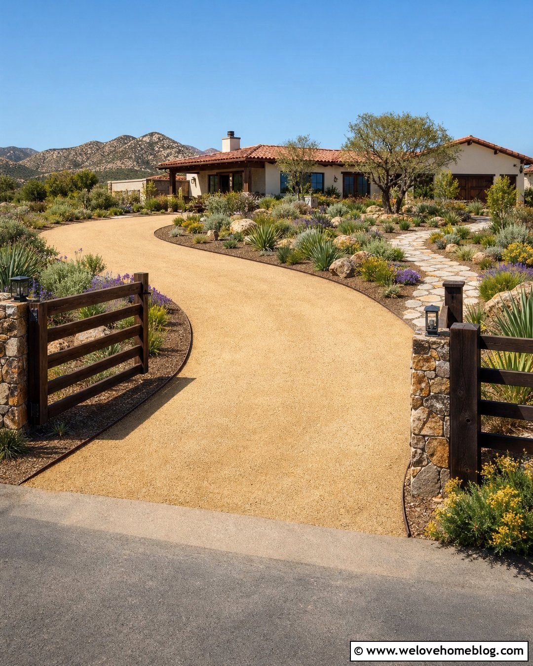 Ranch Rail Fence Decomposed Granite Driveway Entrance - 20 Driveway Entrance Fence Ideas
