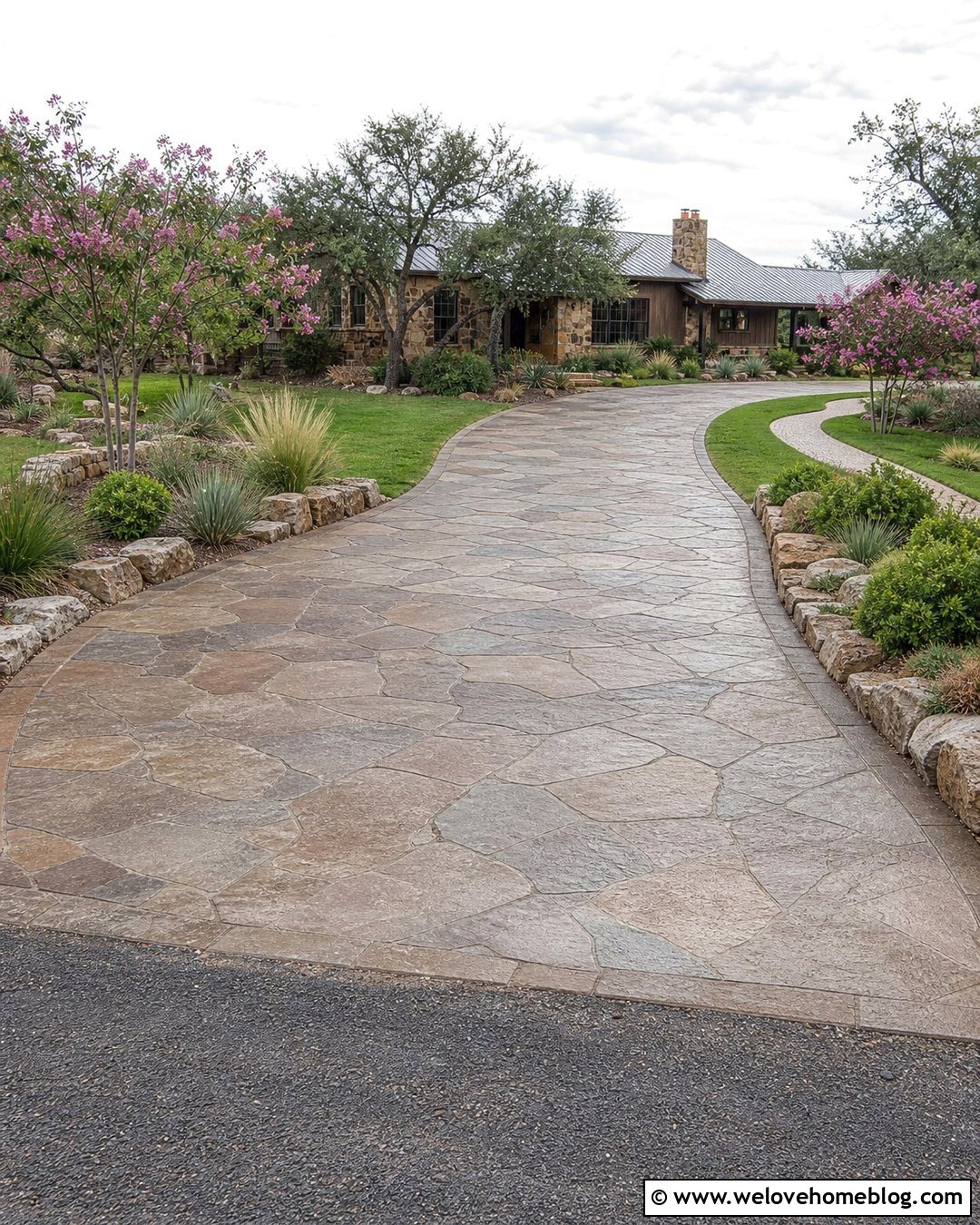Random Flagstone Concrete Overlay Driveway - 20 concrete overlay driveway ideas