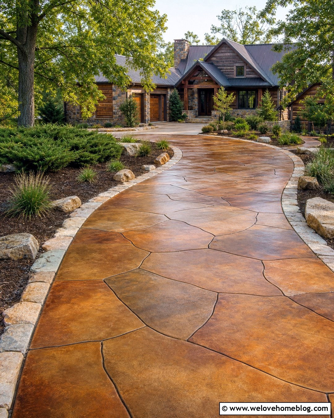 Random Stone Acid Stain Concrete Driveway - 20 acid stain concrete driveway ideas