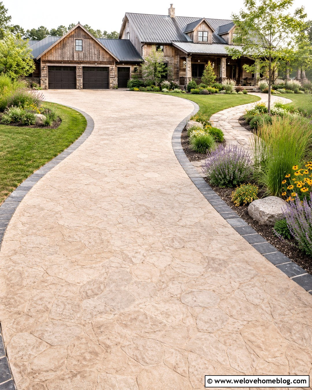 Random Stone Concrete Print Driveway