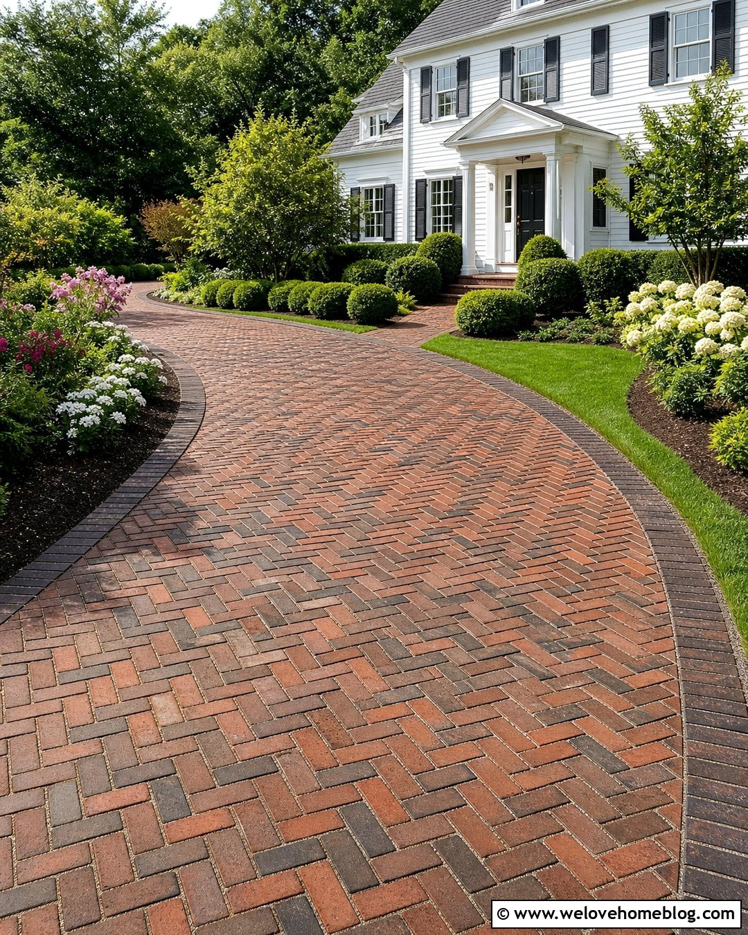 Reclaimed Brick Driveway Pavers In A Herringbone Pattern - 20 eco-friendly driveway pavers ideas