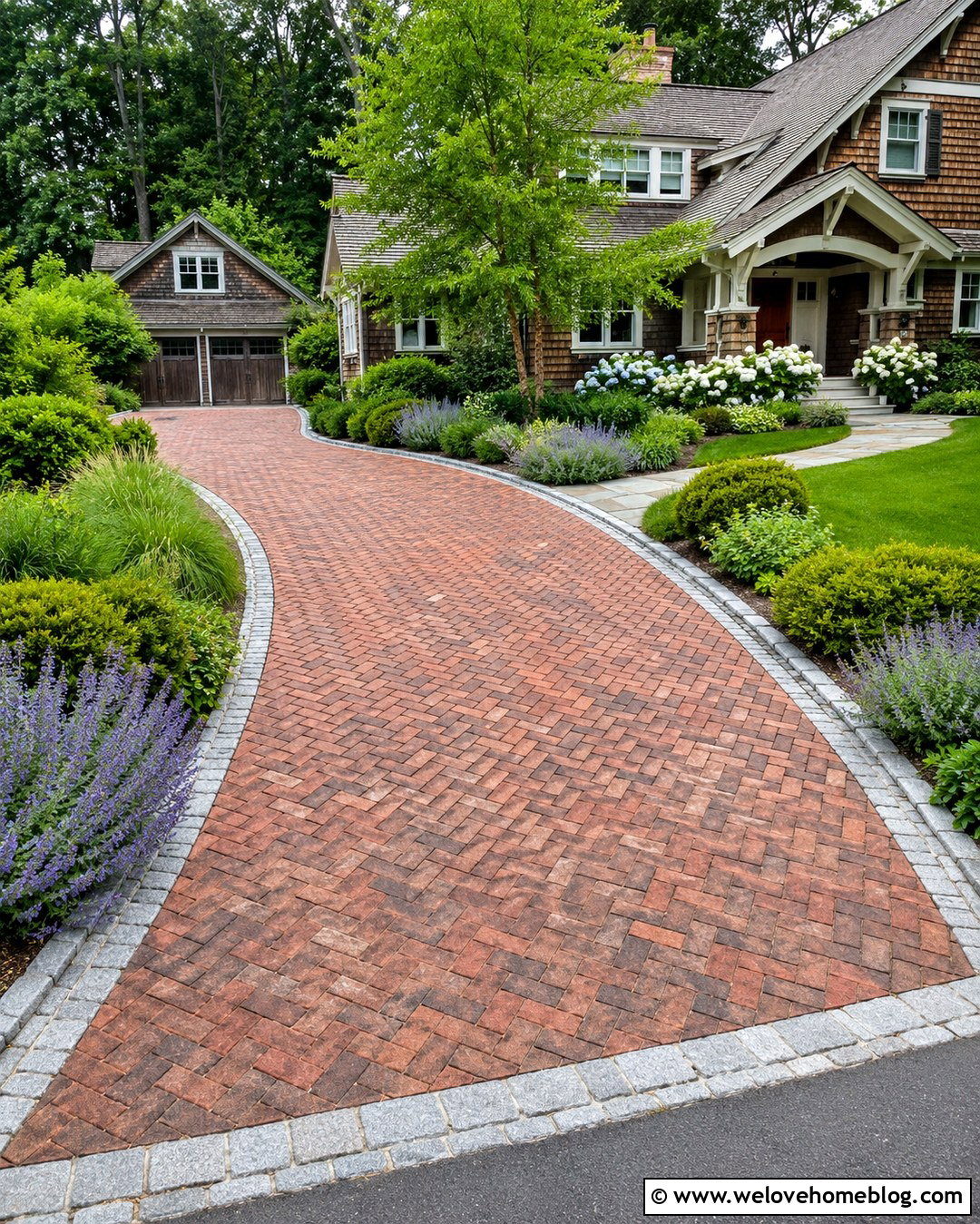 Reclaimed Brick Driveway With Cobblestone Border