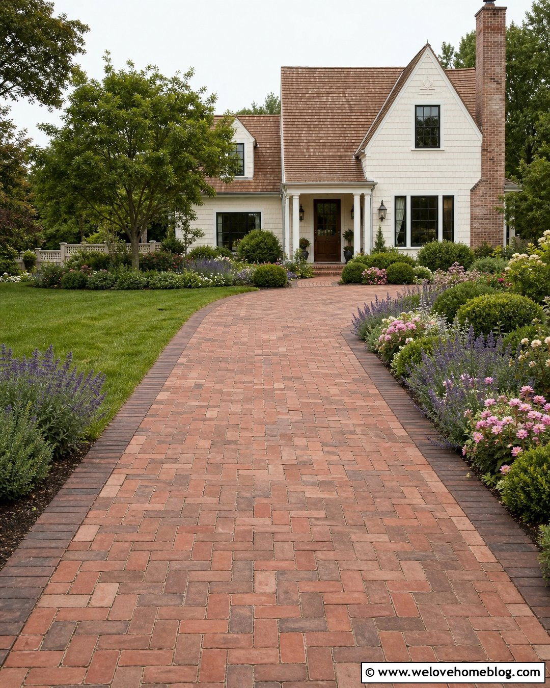 Reclaimed Brick Driveway With Cottage Borders - 20 Tiny Driveway Ideas