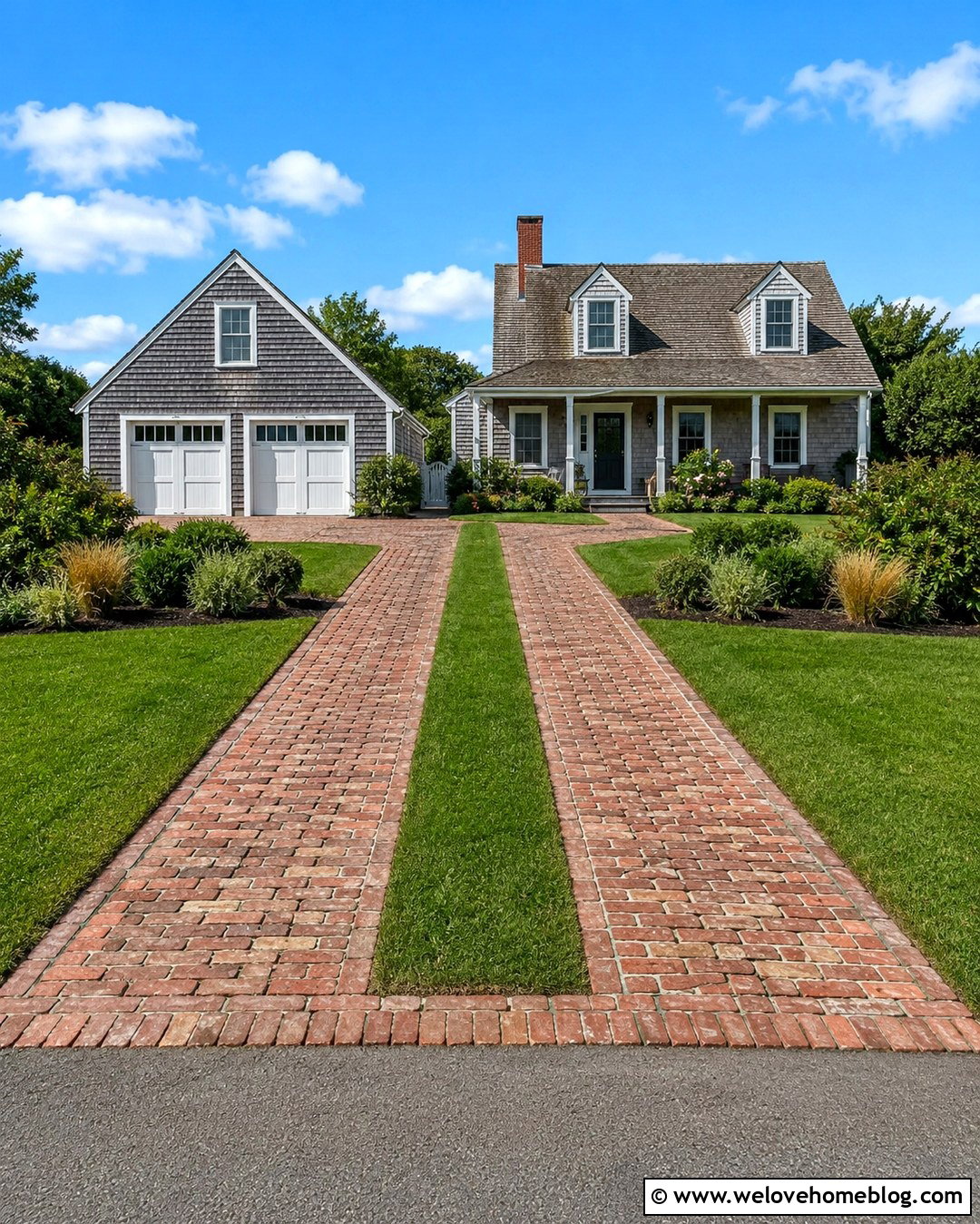 Reclaimed Brick Driveway With Grass Strip - 20 Reclaimed Brick Driveway Ideas