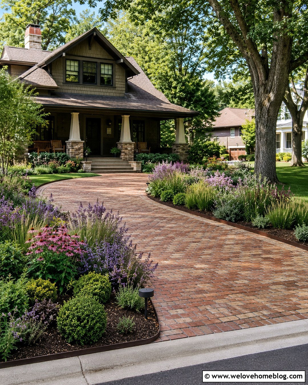 Reclaimed Brick Driveway With Native Planting - 20 Brick Driveway With Garden Landscaping Ideas