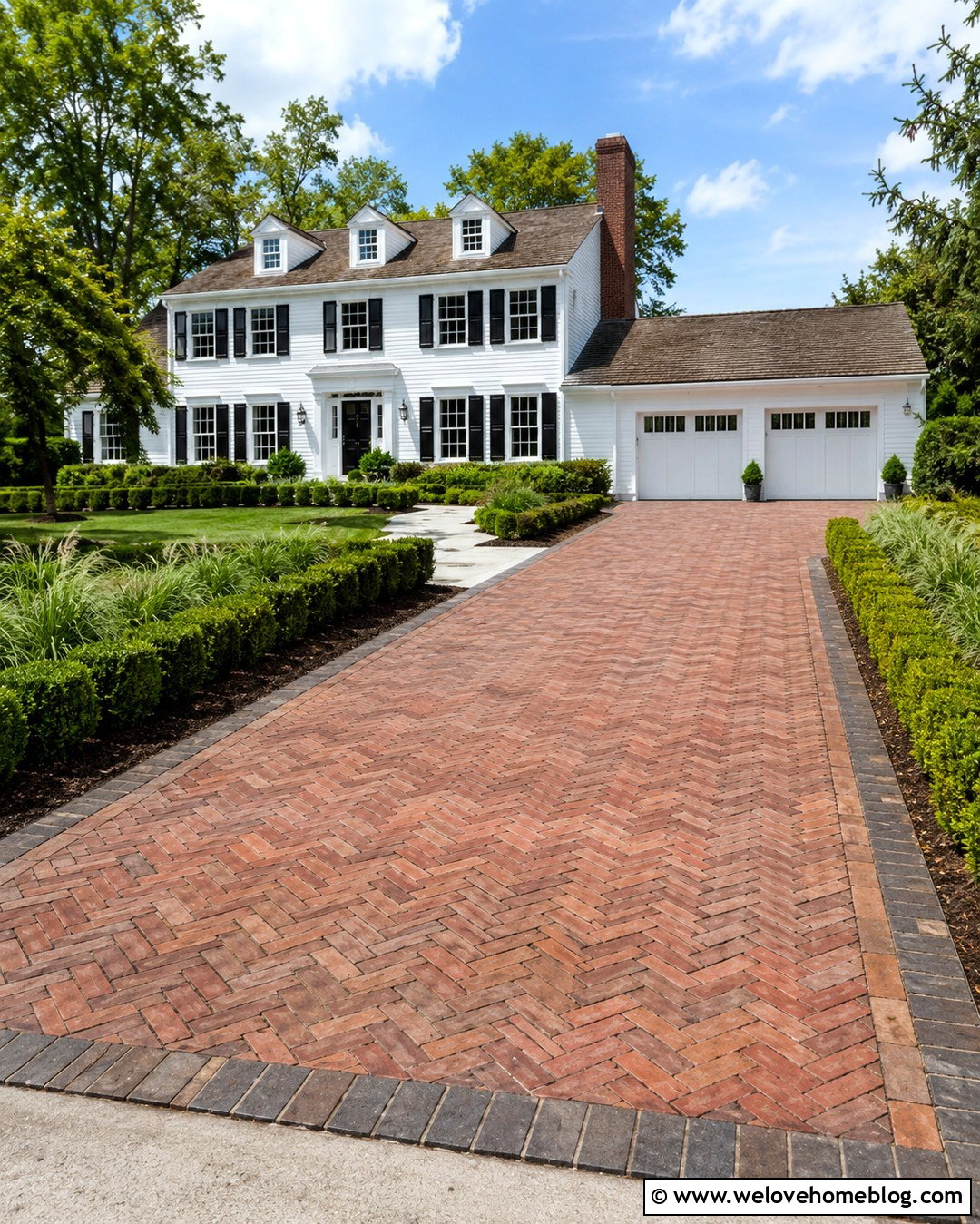 Reclaimed Brick Herringbone Driveway - 20 Reclaimed Brick Driveway Ideas