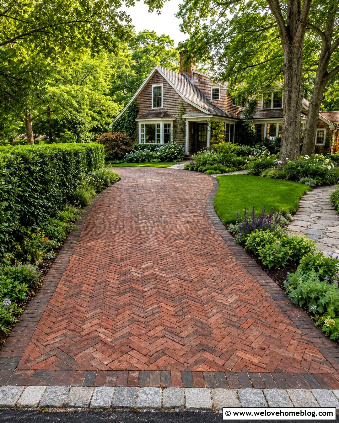 Reclaimed Brick Paver Driveway - 20 Pavered Driveway Ideas