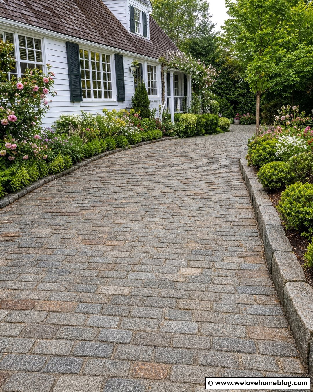 Reclaimed Cobblestone Driveway With Cottage Garden - 40 cobblestone driveway ideas