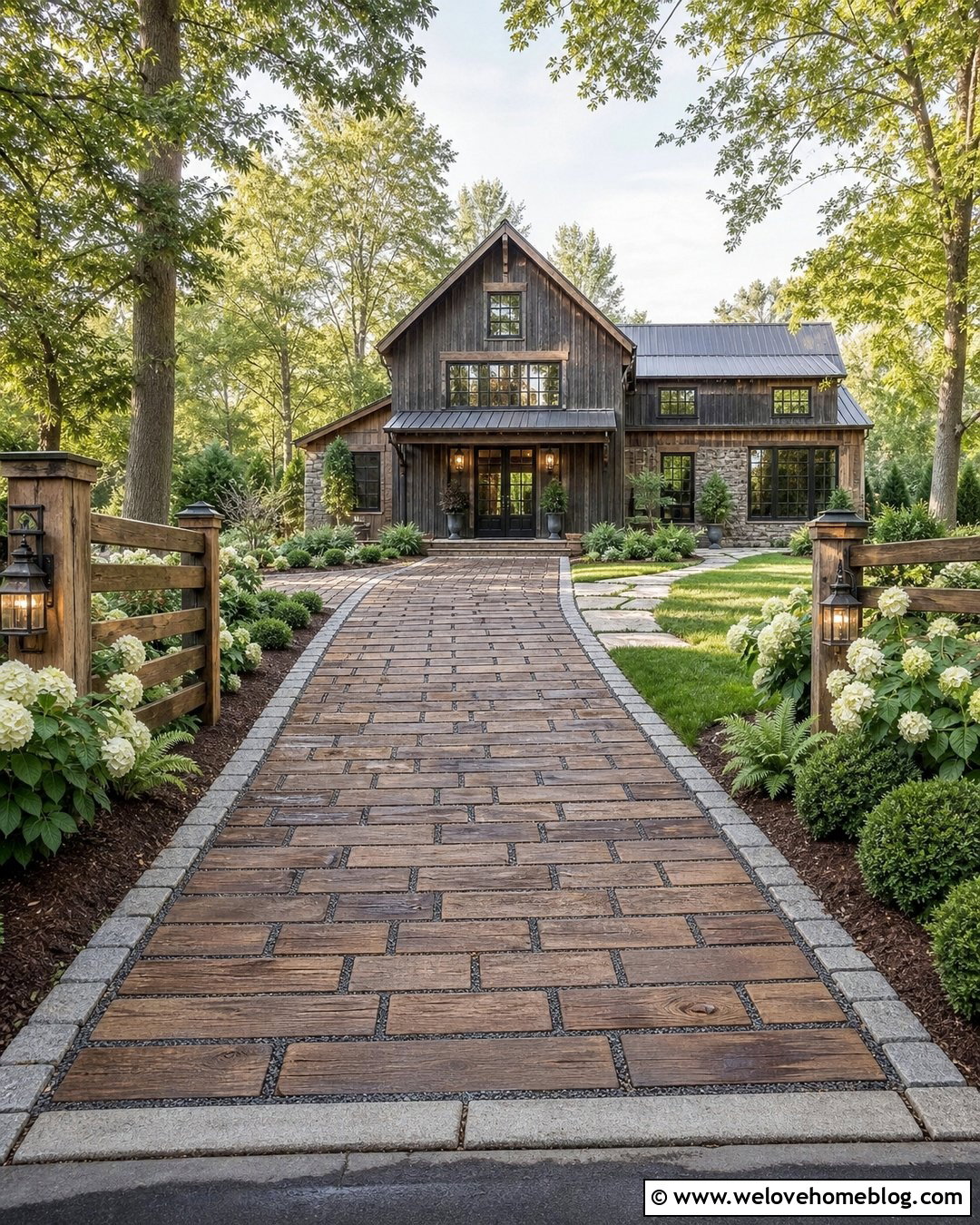 Reclaimed Wood Block Driveway - 25 Wood Driveway Ideas