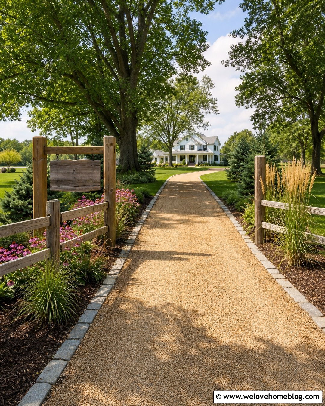 Reclaimed Wood Farm Sign With Gravel Driveway - 25 farm signs entrance driveways rustic ideas