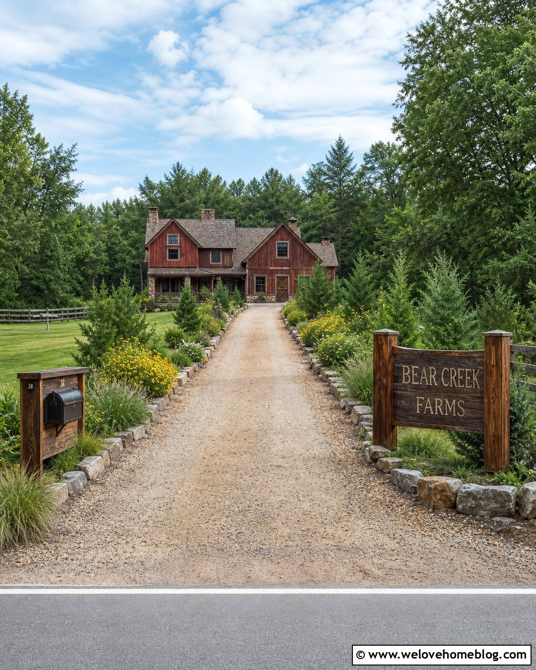 Reclaimed Wood Rustic Driveway Sign With Gravel Entrance - 20 Rustic Driveway Signs Ideas