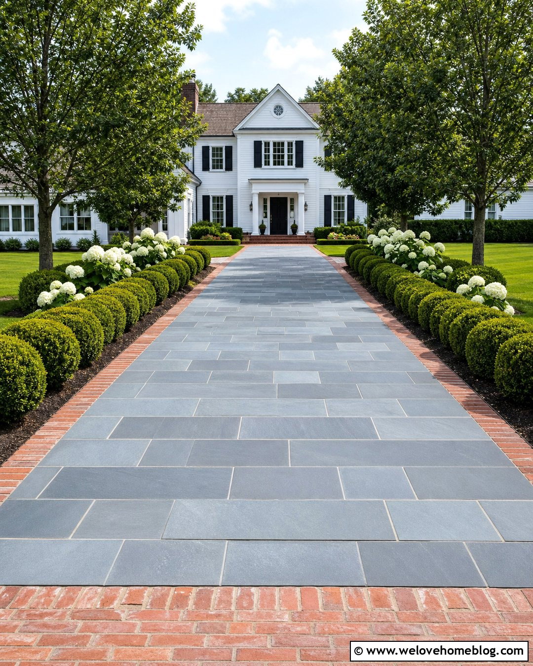 Rectangular Bluestone Driveway With Brick Border - 20 flat stone driveway ideas
