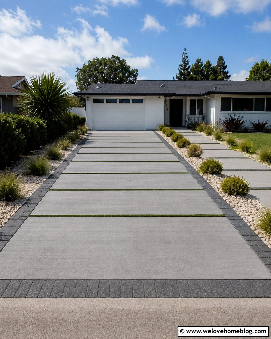 Rectangular Concrete Slabs With Turf Bands - 20 Concrete And Turf Driveway Ideas