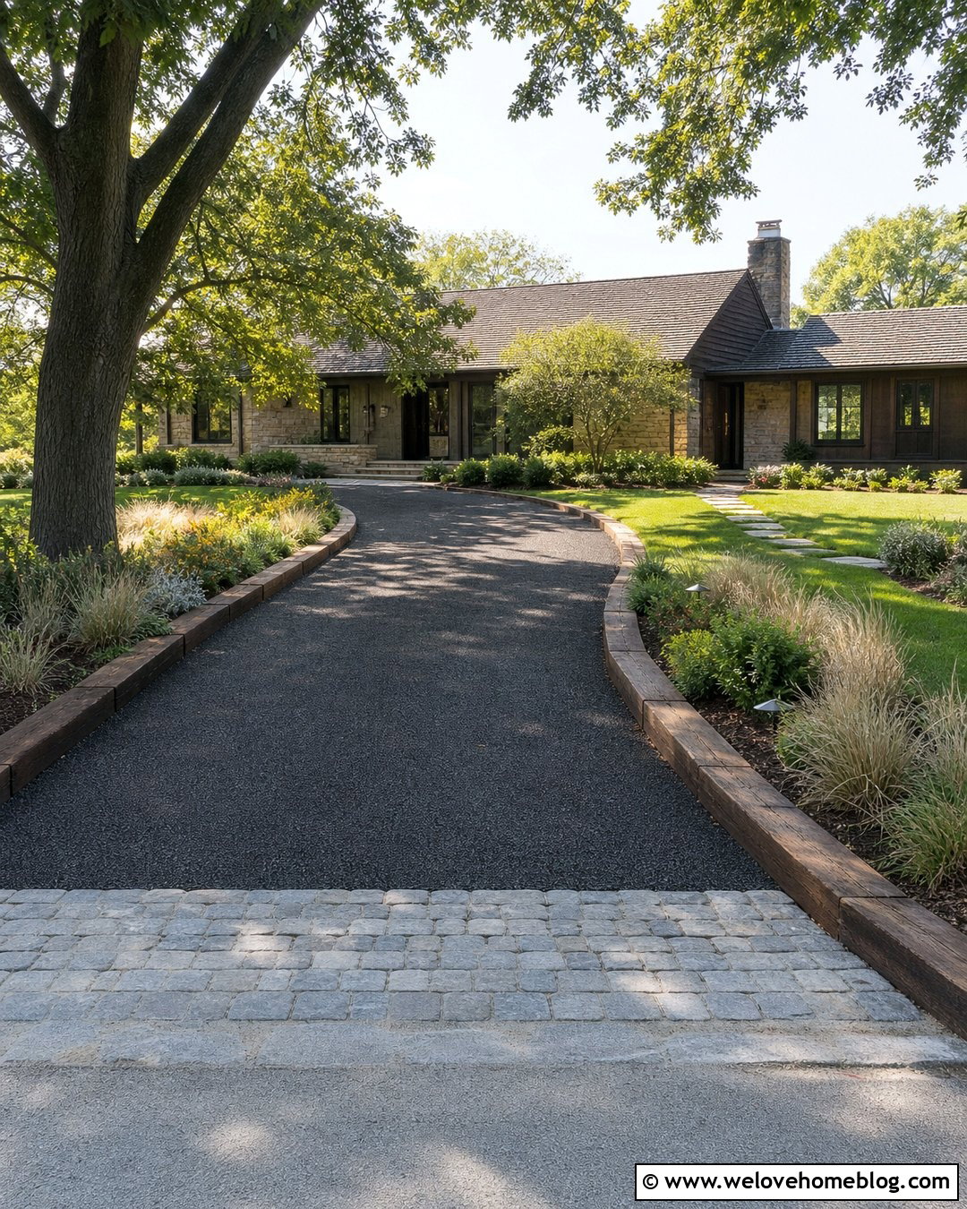 Recycled Asphalt Driveway With Timber Edging - 25 Car Driveway Ideas