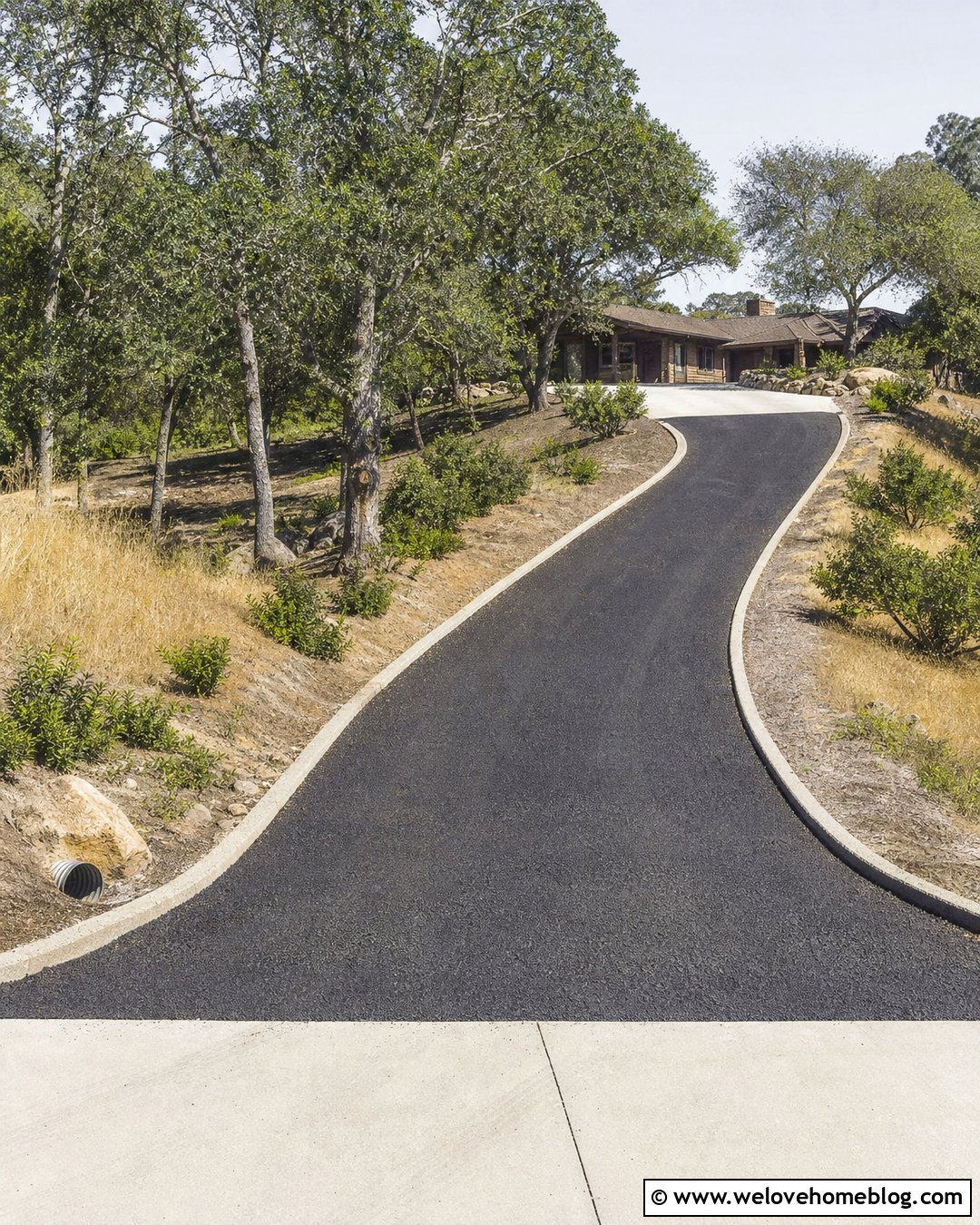 Recycled Asphalt Uphill Driveway With Concrete Edging - 25 Uphill Driveway Ideas