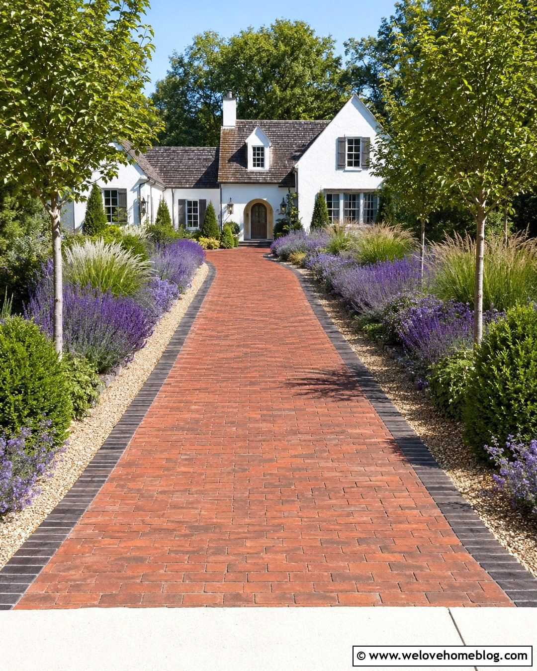 Recycled Brick Driveway With Lavender Borders - 20 recycled brick driveway ideas