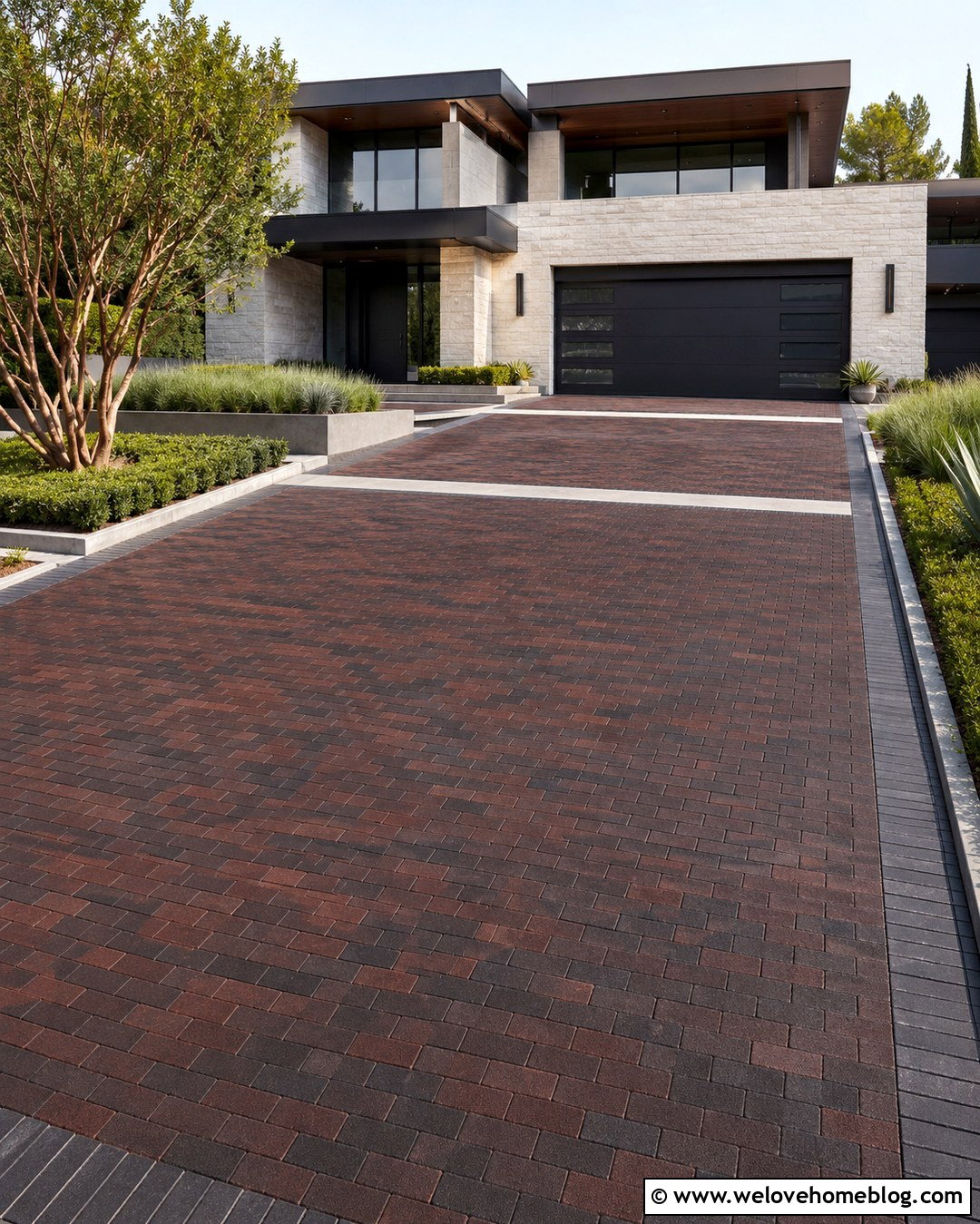 Recycled Brick Driveway With Modern Concrete Bands - 20 recycled brick driveway ideas