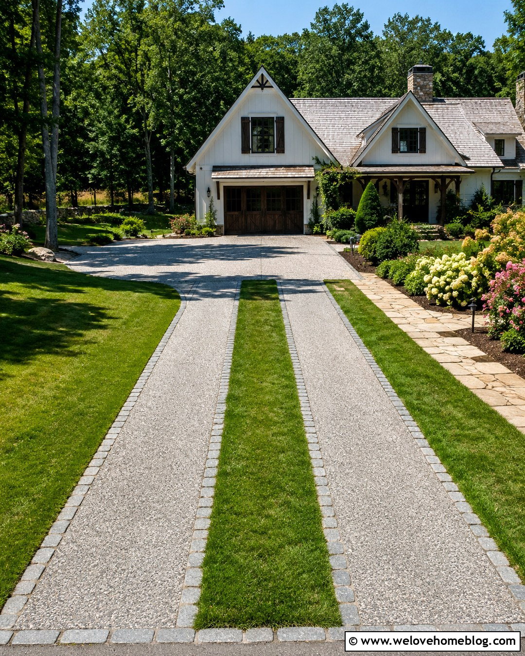 Recycled Glass Driveway With Grass Center Strip - 20 Recycled Glass Driveway Ideas