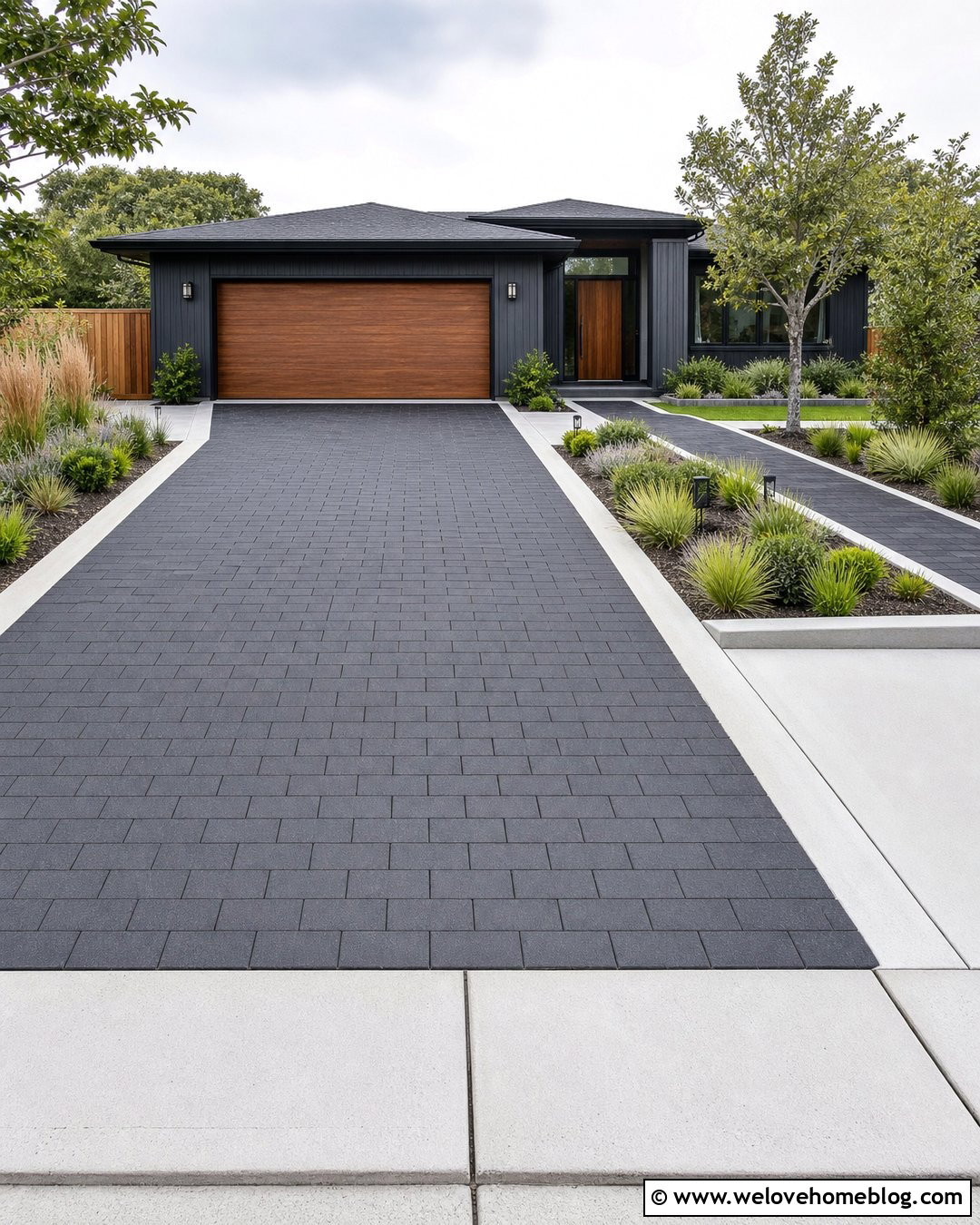 Recycled Rubber Paver Driveway With Modern Borders - 25 Driveway Alternatives Ideas