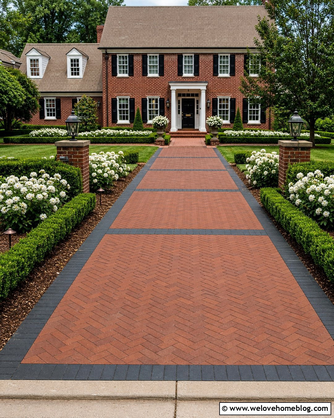 Red And Charcoal Brick Driveway - 20 Paving Bricks Driveways Ideas