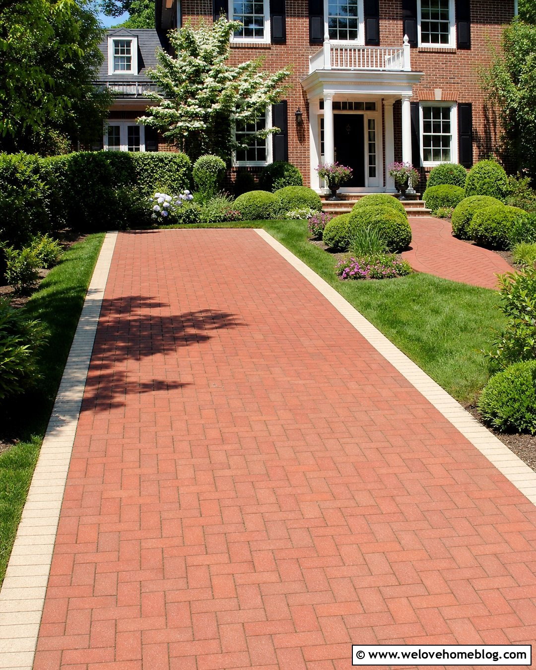 Red Block Paving Driveway With Cream Border - 35 Block Paving Driveway Ideas