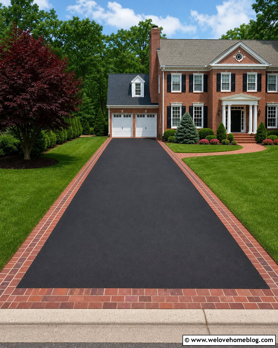 Red Brick Asphalt Driveway Border - 40 Driveway Border Ideas