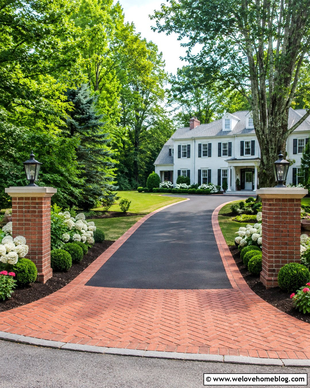Red Brick Driveway Entrance Columns With Paver Borders - 20 driveway entrance columns ideas