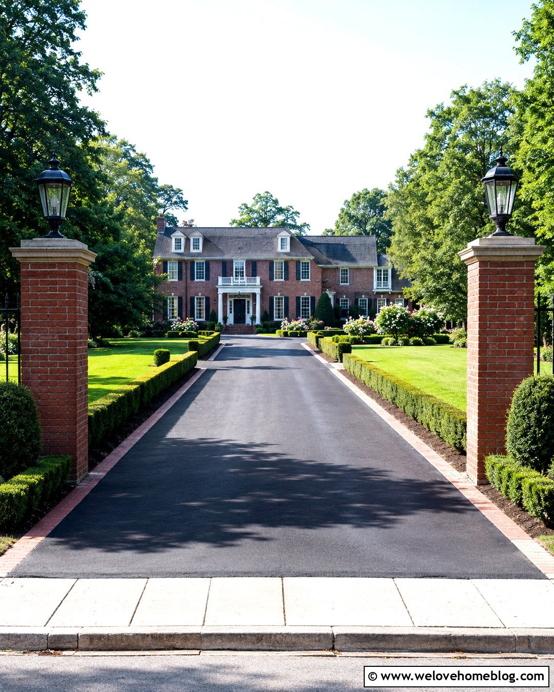 Red Brick Driveway Pillars With Black Lanterns - 20 Brick Driveway Pillars With Lights Ideas